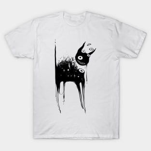 Black Cat Monster With Creepy Grin T-Shirt